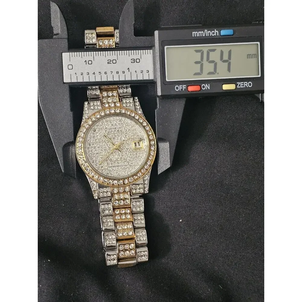 35.4mm Geneva Elite Quartz Analog Silver/gold tone stainless Steel Watch w/Box